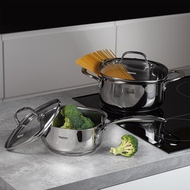 Ківш Fissman EXCLUSIVE PRO 16x8 см / 1,5 л зі скляною кришкою нержавіюча сталь (5540)