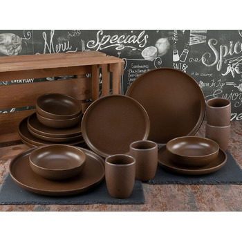 Набір посуду Uno серії Uno з 16 предметів, комбінований сервіз з керамограніту (коричневий, комбінований набір з 16 предметів), 22978