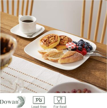Набір обідніх тарілок DOWAN з 6 шт. , сервірувальне блюдо 27 см порцелянове, квадратна обідня тарілка для десерту салату з макаронами, тарілки плоскі білі