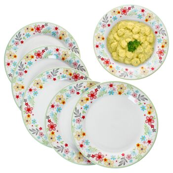 Набір із 6 тарілок для торта MamboCat Variant Floral Барвисті порцелянові тарілки для сніданку на 6 осіб Барвисті маленькі тарілки для салату, десерту та інших страв на сніданок, обід, каву та вечерю (плоскі тарілки для вечері)