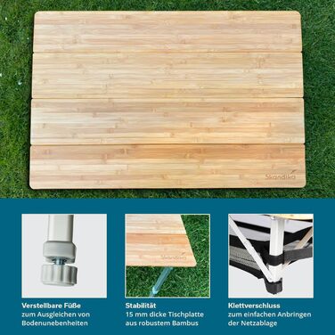 Бамбуковый кемпинговый стол с сетчатой ​​полкой 100 x 65 см Skandika