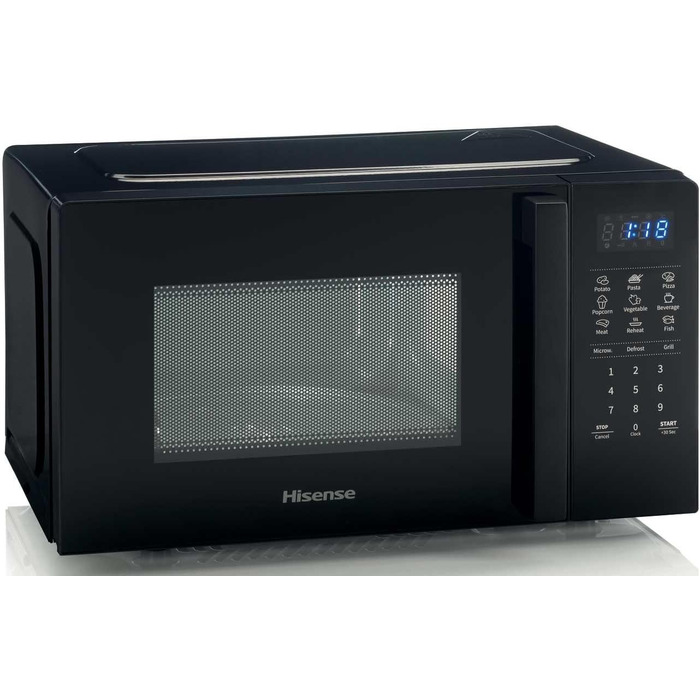 Мікрохвильова піч Hisense H20MOBP1HI / 700 Вт / InverterTech / Керамічне покриття / Преміальне скло / Виготовлена на замовлення, багатофазне приготування / Функція розморожування / 5 рівнів потужності / Блокування від дітей / Чорна (20 л, цифрове керуванн