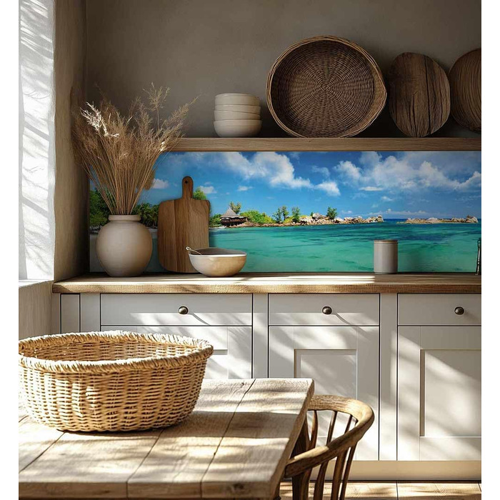 Самоклеючий кухонний фартух - матовий, жорстка бризкозахисна плівка як доступна альтернатива склу, легке встановлення та очищення - висота 60 см - Дизайн чорна кам&39яна стіна 80 x 60 см (Beach, Ш 400 см x В 60 см, 0,2 мм)