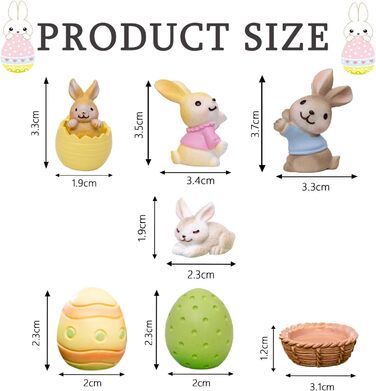 Міні-фігурок кроликів, прикраси у вигляді великоднього кролика, прикраси для кроликів, великодні прикраси, невеликі подарунки на день народження та святкове приладдя, прикраси для квіткових горщиків на Великдень та сукуленти, 7