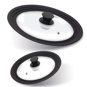 Силіконові універсальні кришки Anaeat для каструль, сковорідок та сковорідок загартоване скло з термостійким силіконовим обідком, підходить для посуду діаметром від 16 см до 28 см (2 шт.) змінні кришки (діаметром від 16 см до 28 см (2 шт.))