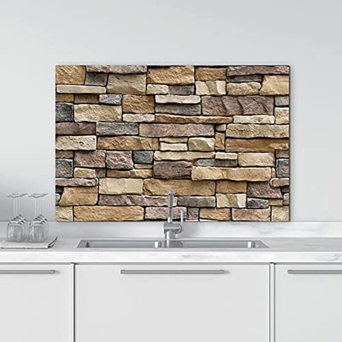 Алюмінієвий кухонний фартух, виготовлений в Італії, захищає плиту та стіну, миється та легко встановлюється, металевий фартух, 48 x 72 см (48x72, каміння)