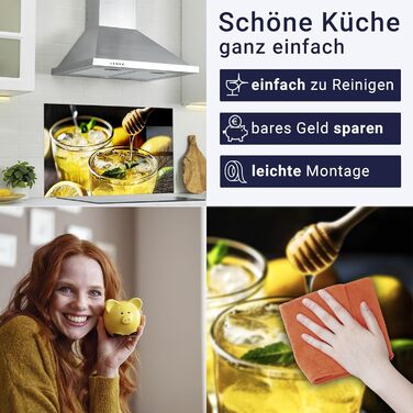 Фартух для плити timalo, настінна раковина, кухонний фартух, скляний вигляд Акрилове скло 2 мм Скляний фартух, акрилові скляні кухонні панелі, захисна панель для фартуха Мармурове біле золото (60x52 см, 97- Лимонад)