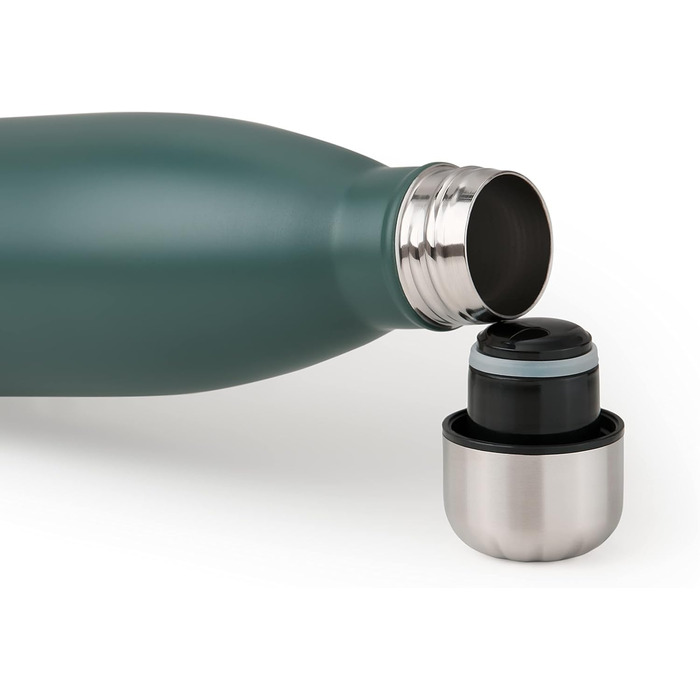 Пляшка для води Blumtal з нержавіючої сталі - Герметична ізольована пляшка - Пляшка для води без бісфенолу А для гарячих та холодних напоїв - Двостінна ізольована пляшка - Ізоляційна пляшка, стійка до іржі, дерево/срібло (09 - темно-зелений, 500 мл)