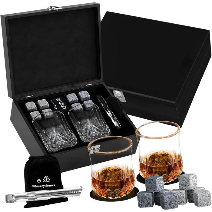 Подарунковий набір для віскі з камінням для охолодження та важкими склянками mkarip