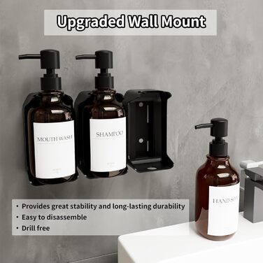 Набір з 3 дозаторів рідкого мила 500 мл з настінним тримачем, бурштиновий колір HCYWOC
