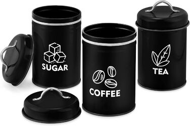 Набор чаш для чая/кофе/сахара Herogo, 3 шт., черные банки для хранения с крышками, винтажный ретро-стиль, набор кухонных контейнеров для сухого корма, муки, семян, орехов, здоровый и легко моющийся черный 3