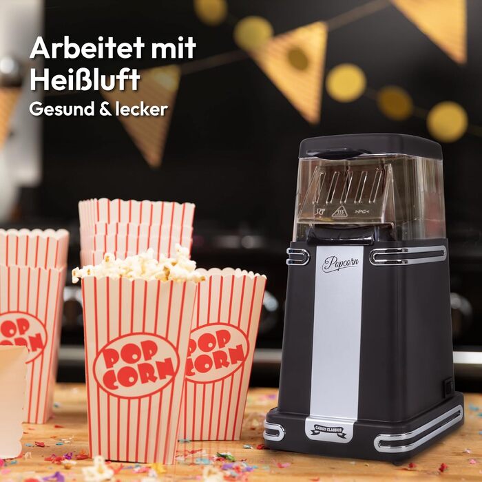 Машина для попкорну в ретро дизайні, чорний Gadgy