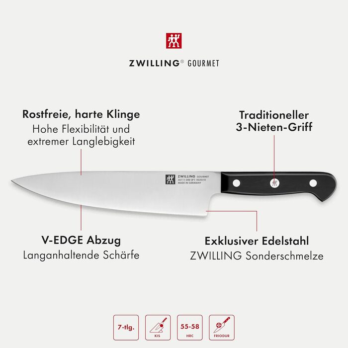 Набір з 5 ножів з ножицями та заточуючим блоком коричневий Gourmet Zwilling