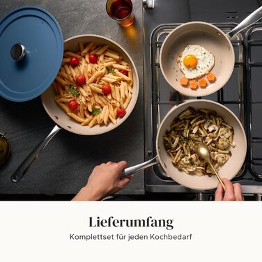 Сковороди Redchef з кришками, керамічне антипригарне покриття, алюмінієві сковороди для всіх типів варильних поверхонь, без PTFE, без PFAS, без PFOA, придатні для індукції, можна використовувати в духовці, можна мити в посудомийній машині (20 24 28 см, си