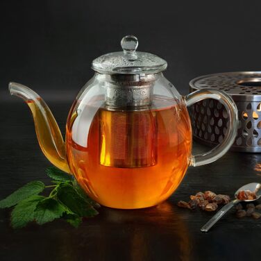 Скляний чайник Creano з кришкою для 500 мл чаю з чайних квітів, чайних троянд і розсипного чаю, а також чайних пакетиків якісний, термостійкий (1 л)