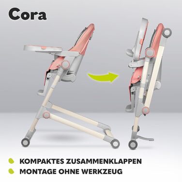 Стільчик для годування LIONELO Cora, регульований стільчик для годування, знімний піднос, нековзний, від 6 до 36 місяців, 5-точковий ремінь безпеки, максимальне навантаження 15 кг (рожевий, стандартний)