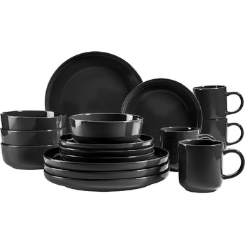 Набор посуды на 4 персоны в современном скандинавском дизайне, комбинированный сервиз из 16 предметов из керамики из керамогранита (черный)