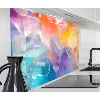 Фартух для плити timalo, настінна раковина, кухонний фартух зі скляним виглядом Акрилове скло 2 мм Скляний фартух, акрилові скляні кухонні панелі, захисна панель для фартуха Мармурове біле золото (60x52 см, 77 кольорових кристалів)