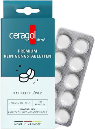 Порошок для чищення Ceragol Ultra Premium Засіб для чищення кавоварок, портафільтрів та еспресо-машин, засіб для видалення кавового жиру, 500 г (10 шт. (1 упаковка))