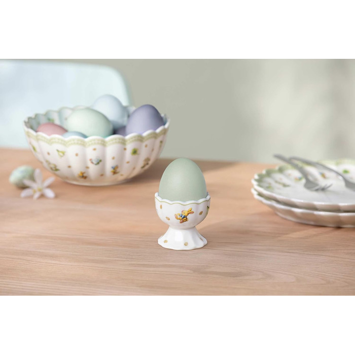 Пасхальний набір для сніданку &quotВеликодня насолода&quot для 2 осіб, 6 предметів, зелений, Пасхальний набір з обідніми тарілками, кухлями та мисками для пластівців, пасхальні керамічні тарілки, чашки та миски, преміум-порцеляна (Сніданок &quotЯйця&quot 