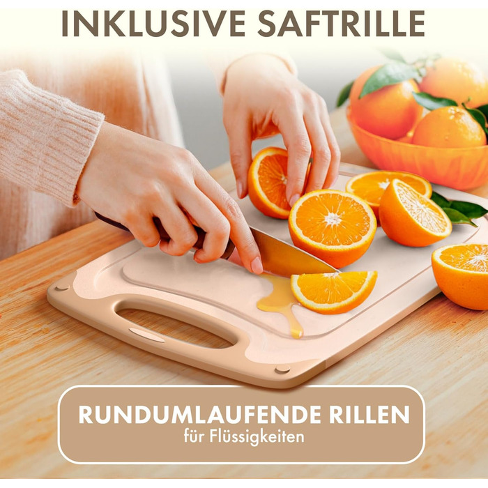 Набір обробних дощок Blumtal 3 розміри (S/M/L) - Велика пластикова обробна дошка з пазами для соку та ручкою - Міцна кухонна обробна дошка без BPA (бежевий, комплект з 3 предметів)