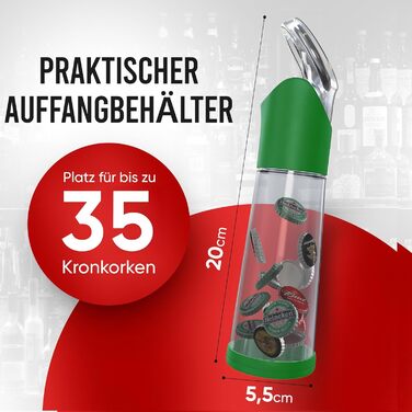 Відкривачка для пляшок з контейнером для кришечок зелена wortek