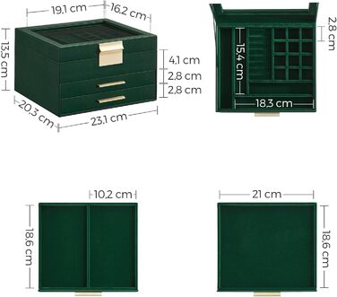 Скринька органайзер для ювелірних виробів 3-рівнева темно-зелений SONGMICS