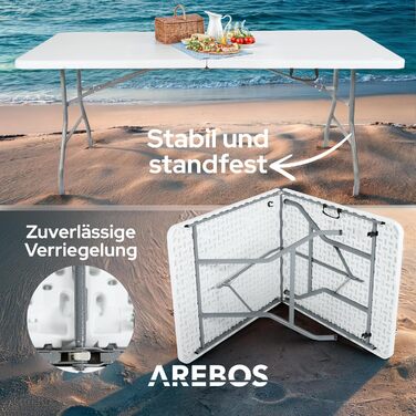 Складной фуршетный стол 182 x 74 x 74 см белый Arebos