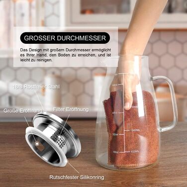 Стеклянный кувшин с крышкой и мерной шкалой 2 л Aofmee