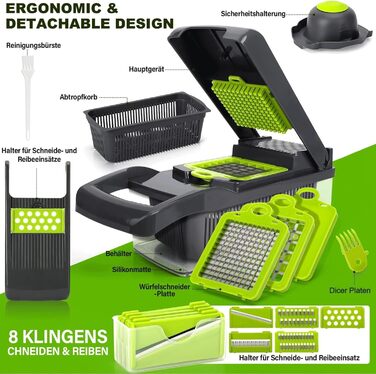 Універсальна овочерізка 16 в 1, сіро-зелений колір Etievort