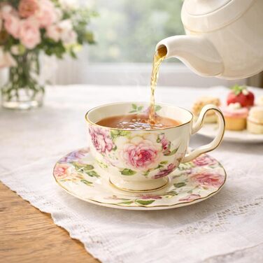 Керамічна чайна чашка з блюдцями та ложкою 200 мл AHKALVTE