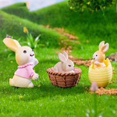 Міні-фігурок кроликів, прикраси у вигляді великоднього кролика, прикраси для кроликів, великодні прикраси, невеликі подарунки на день народження та святкове приладдя, прикраси для квіткових горщиків на Великдень та сукуленти, 7