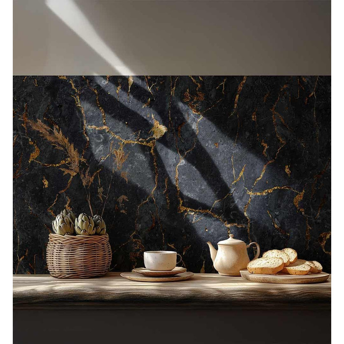 Самоклеючий кухонний фартух - матовий, преміальна бризкозахисна плівка 0,4 мм як доступна альтернатива склу, легке встановлення та очищення - висота 60 см - Дизайн Світло-сірий мармур 180 x 60 см (чорний мармур, Ш 60 см x В 60 см, 0,2 мм)