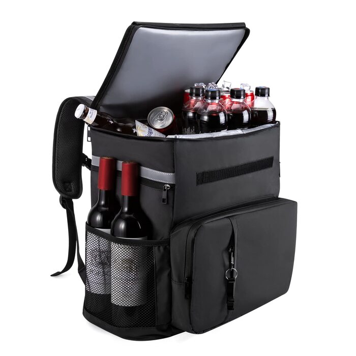 Велика 40-літрова герметична ізольована сумка-холодильник, рюкзак для пікніка з відкривачкою для пляшок, водонепроникна надлегка сумка-холодильник для кемпінгу, походів, барбекю, пікніків - чорна