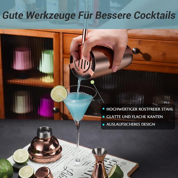 Набір для коктейлів 12 предметів рожеве золото Lebarstor