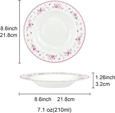Набір обідніх тарілок fanquare з 4 плоских тарілок з білого порцеляни Ø 275 мм, Royal Vintage, рожеві квіти, для кейтерингу та домашнього використання, обідня тарілка 10,8 дюйма (миска для супу 8,6 дюйма)