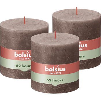 Свічка Bolsius Rustic Pillar XXL - 3 шт. и - 10 x 10 см - Декоративні побутові свічки - Час горіння 62 години - Без запаху - Містить натуральний рослинний віск - Без пальмової олії (Taupe)