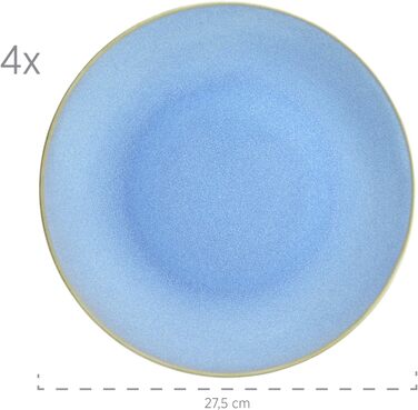 Набір посуду MSER 931545 Ossia для 4 осіб у середземноморському вінтажному стилі, комбінований сервіз із 16 предметів з кераміки (світло-блакитний)