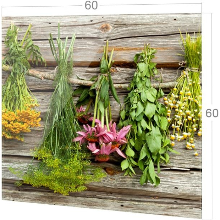 Стеклянный фартук кухонный с травами и цветами 60 х 60 см GRAZDesign