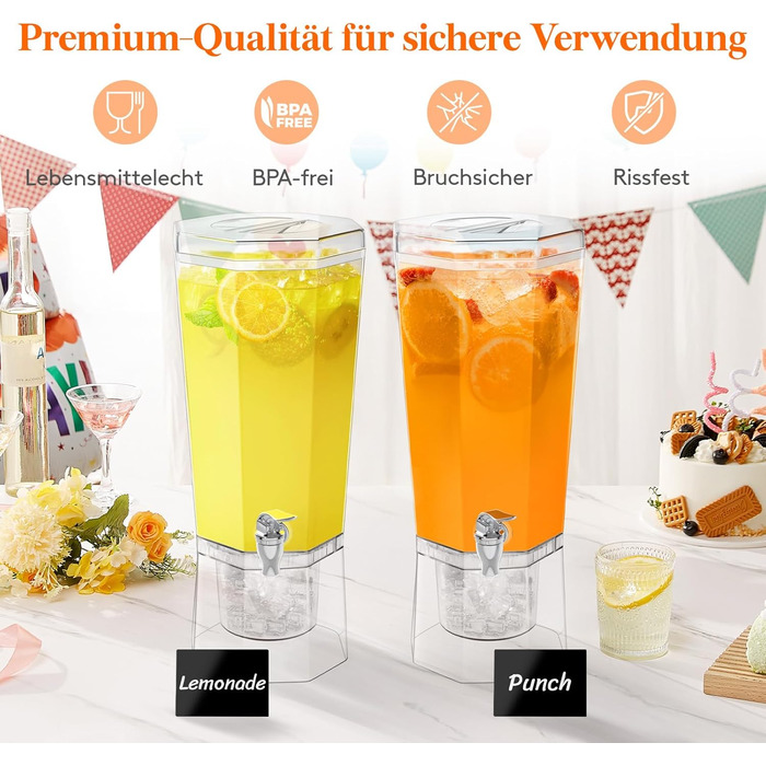 Диспенсер для напоїв з краном та підставкою, пластиковий диспенсер для води, лимонаду, соку та інших напоїв (2,6 л). Знімний стенд для зручного використання на вечірках.