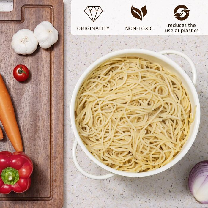 Металеве сито для пасти з подвійними ручками 21 см кремовий beifeier