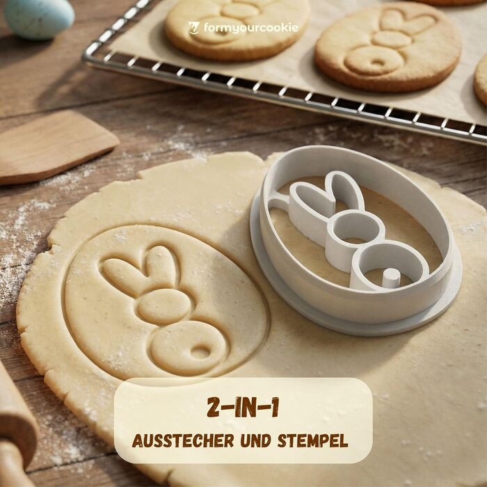 Набір із 3 формочок для пасхального печива, смугастий візерунок у формі пасхального яйця, кролик, 2 в 1 зі штампом, 5 x 4 см, можна мити в посудомийній машині, екологічно чисті, стійкі до іржі (пасхальне яйце кролик 1 (5x4 см))