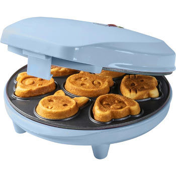 Вафельниця Bestron для міні-печивниці з тваринними мотивами, вафельниця для вафельного печива, з лампою для випічки та антипригарним покриттям, 700 Вт, колір (синій)