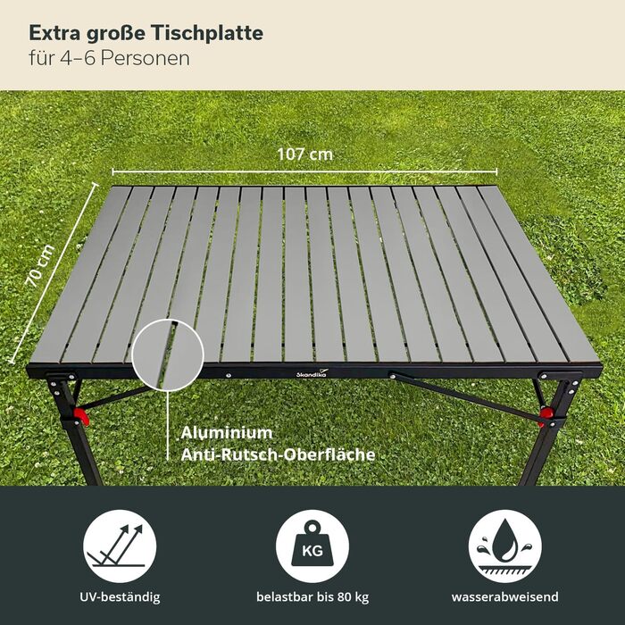 Алюминиевый раскладной стол 107 х 70 х 70 см Skandika