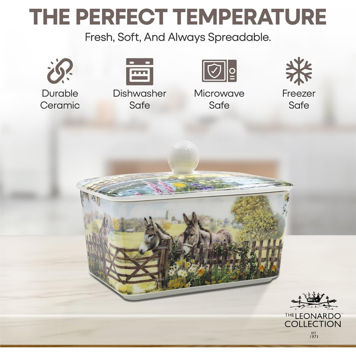 Маслянка з кришкою, китайська кераміка, з гарними акварельними мотивами, дизайн якої розроблено галереєю Дженніфер Роуз для Busy Bees (біла)