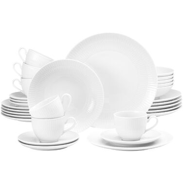 Набір столового посуду Seltmann Weiden Amina White, 30 предметів, повний комплект посуду на 6 осіб, сервіз для столу та кави з ніжним рельєфним візерунком, порцеляна, білий
