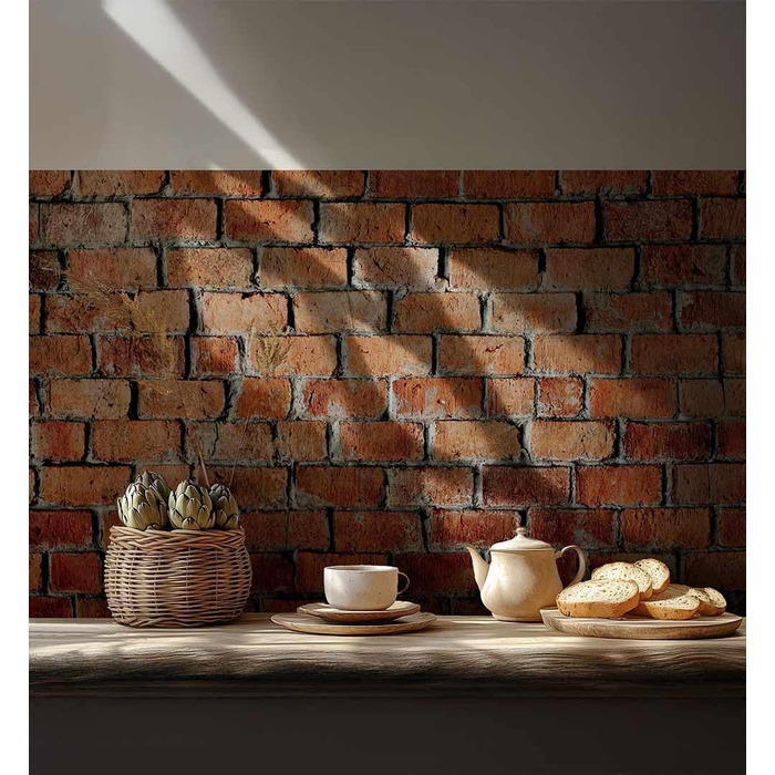 Самоклеючий кухонний фартух - матовий, преміальна бризкозахисна плівка 0,4 мм як доступна альтернатива склу, легке встановлення та очищення - висота 60 см - Дизайн Світло-сірий мармур 180 x 60 см (Червона цегла, Ш 180 см x В 60 см, 0,2 мм)