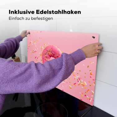 Фартух для плити, кухонний фартух, вініл, 78x52 см, декор для кухні, облицювання стіни, кришка для плити - сіро-чорна (пончик - рожева, 52Д x 81,2Ш см)