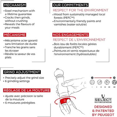 Набір млинів Peugeot Paris Перець/сіль, регулювання помелу u'Select, висота 18 см, дерево, коричневий, 2/23461 (натуральний, млин з перцем і сіллю)