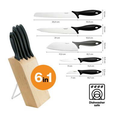 Набор ножей Fiskars Essential в деревянном блоке (1023782)